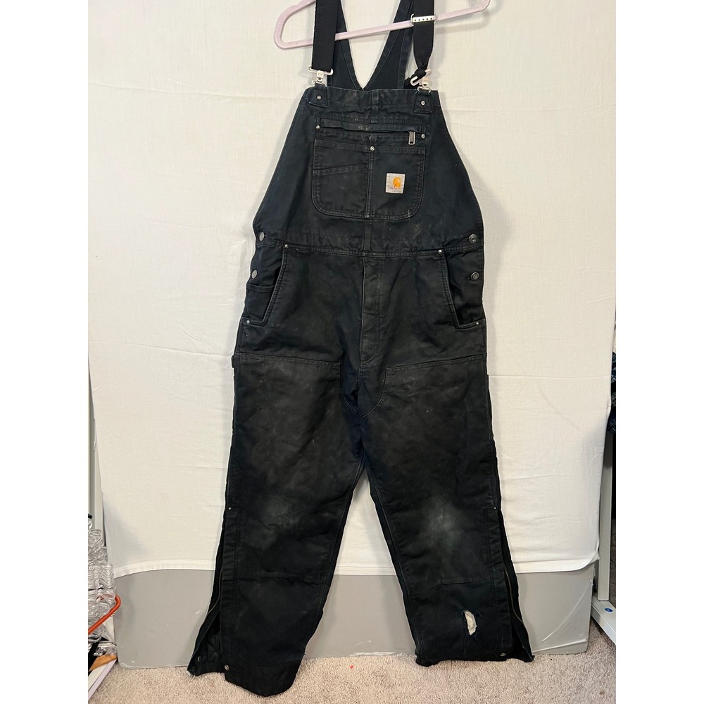 Carhartt Mens Black Loose Fit Duck Bib Overalls OR4031-M Size L Regular
